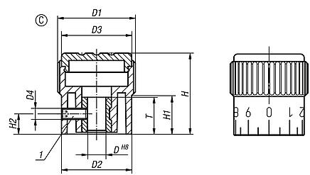 Knurled knobs Form C, with standard scale