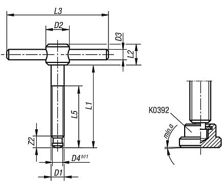 Thrust screws with fixed T-bar, DIN 6304