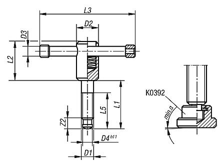 Thrust screws with loose T-bar, DIN 6306