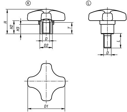 Palm grips, plastic, visually detectable with protruding steel bush