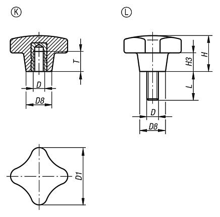 Palm grips similar to DIN 6335, metal parts stainless steel