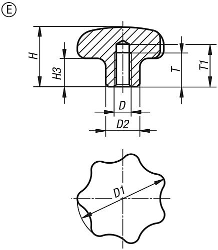 Star grips similar to DIN 6336, stainless steel, Form E, blind tapped hole