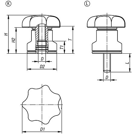 Star grips, plastic with clamping force intensifier