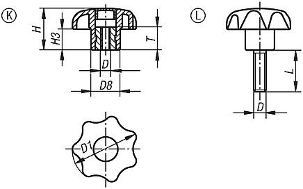 Bouton étoile biopolymère similaire à DIN 6336