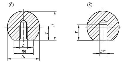 Botones esféricos de acero inoxidable o aluminio DIN 319