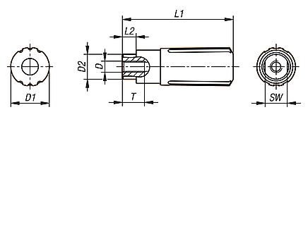 Plastic cylindrical grips, revolving, with internal thread