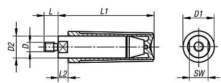 Cylindrical grips revolving with external thread