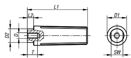 Cylindrical grips revolving with internal thread