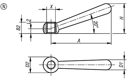 Levers DIN 99, Form N, with internal thread