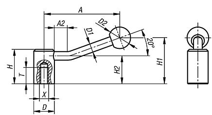 Tension levers with internal thread, 20°