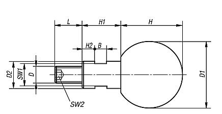 Сферическая рукоятка, вращающаяся, с наружной резьбой