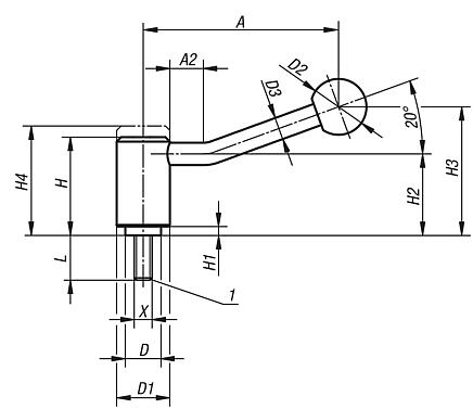 Tension levers stainless steel with external thread, 20°