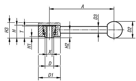 Poignée indexable basse avec insert taraudé , 0 degré