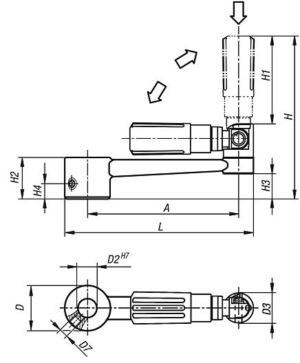 Manivelle en aluminium avec poignée cylindrique de sécurité avec trou lisse