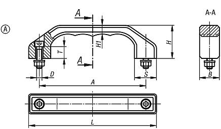 Pull handles, stainless steel, slanted both sides, mounting from front or rear