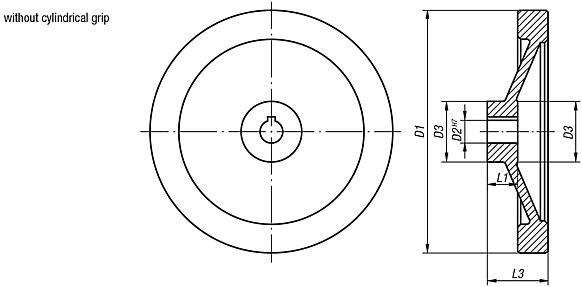 Handwheels disc, aluminium, without cylinder grip