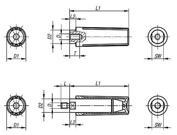 Empuñaduras cilíndricas giratorias