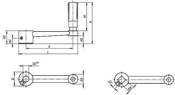 Crank handles aluminium with revolving grip