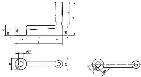 Manivelle en aluminium avec poignée cylindrique tournante