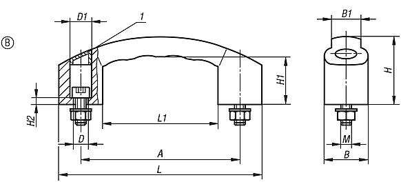 Maniglie ad arco, forma B, con tappo di copertura