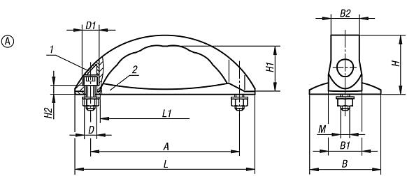 Pull handles, Form A, with baseplate