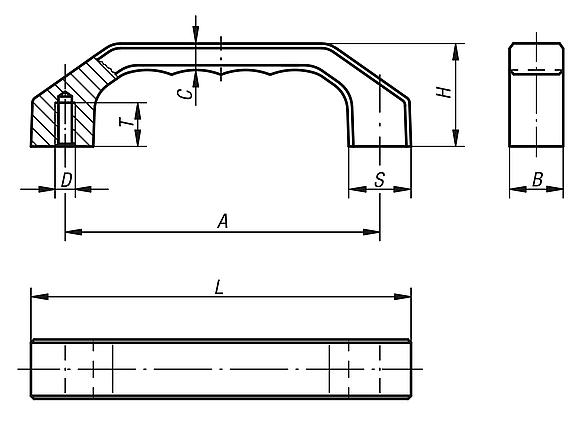 Pull handles, aluminium, slanted both sides