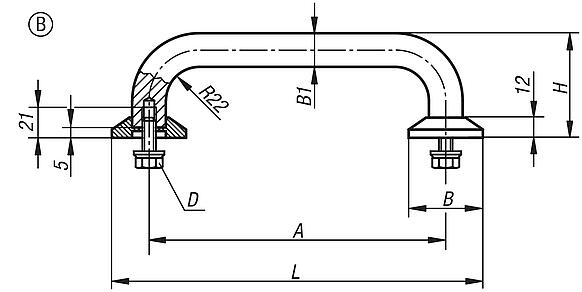 Pull handles, round stainless steel with wide washers, fastened from the rear