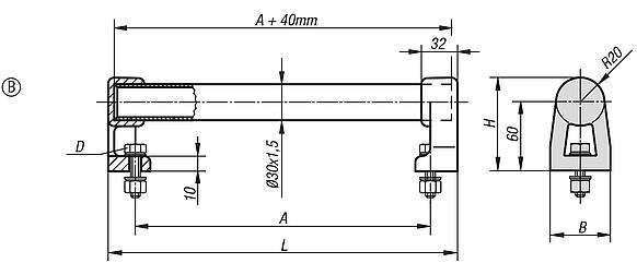 Tubular handles, aluminium with plastic grip legs, Form B