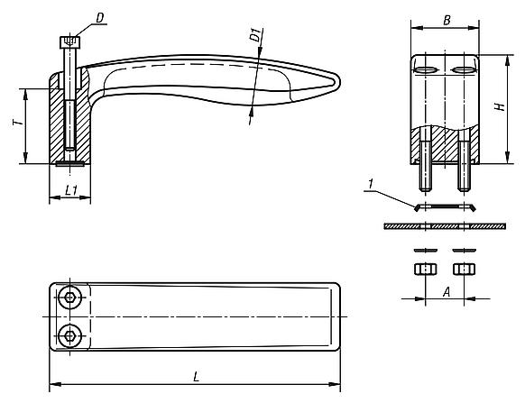 Pull handles, plastic, fastened from one side