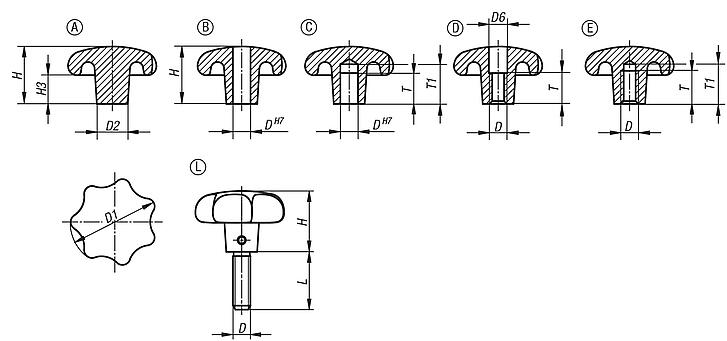 Рукоятки звездообразные DIN 6336 из чугуна
