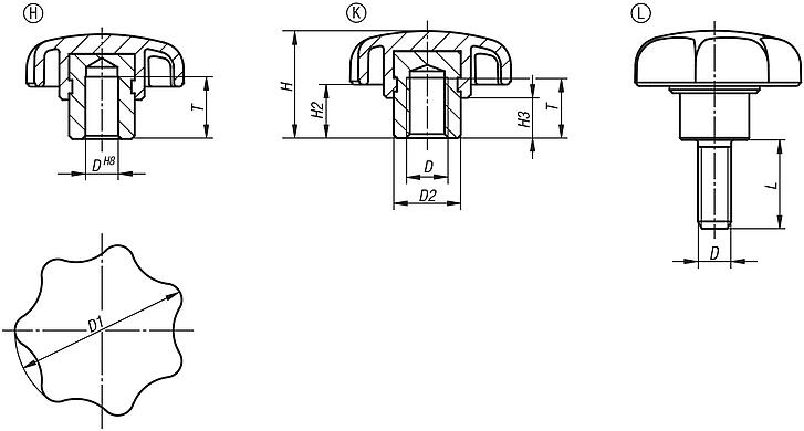 Bouton étoile avec insert acier saillant