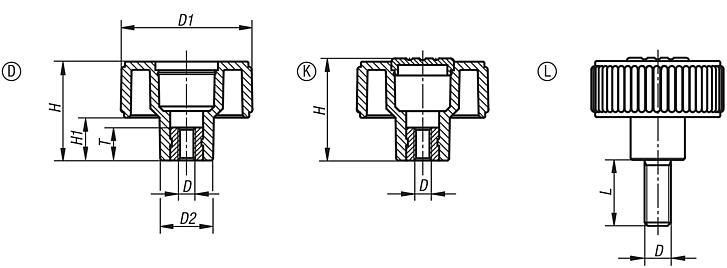 Knurled knobs, metal parts stainless steel