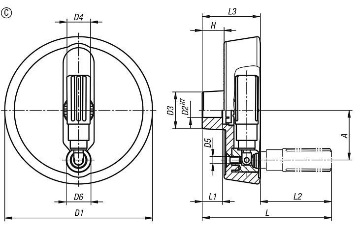 Volantes de disco de aluminio con empuñadura cilíndrica plegable, forma C, con agujero de referencia y chavetero