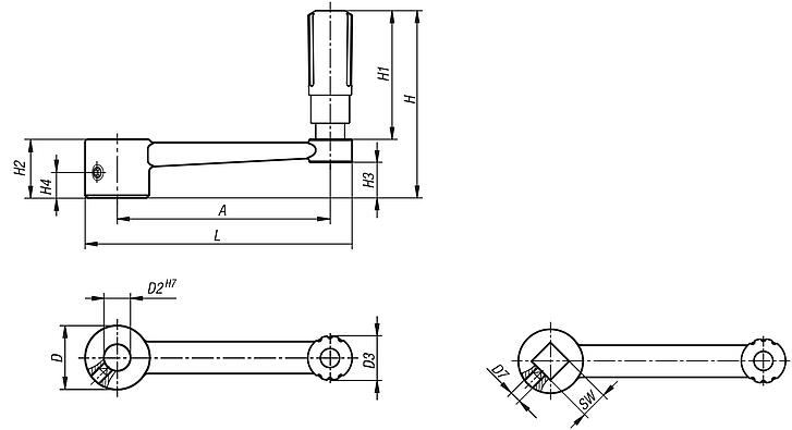 Manivelle en inox avec poignée cylindrique tournante
