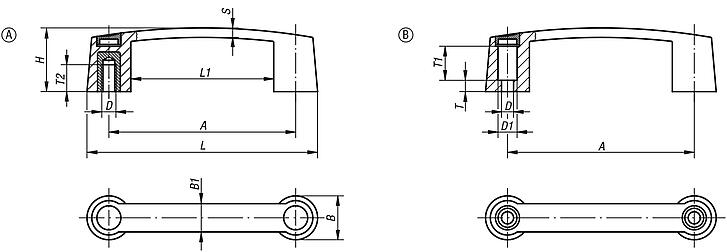 Pull handles, plastic, narrow