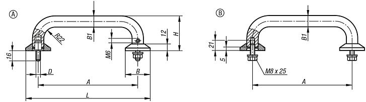 Pull handles, round stainless steel with wide washers