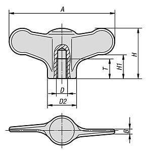 Wing grips internal thread, stainless steel