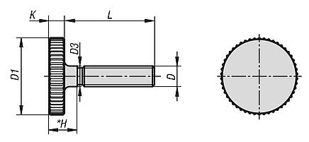 Knurled screws low head steel and stainless steel, DIN 653