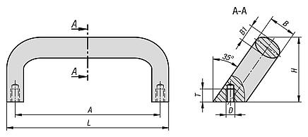 Pull handles aluminium, oval, slanted