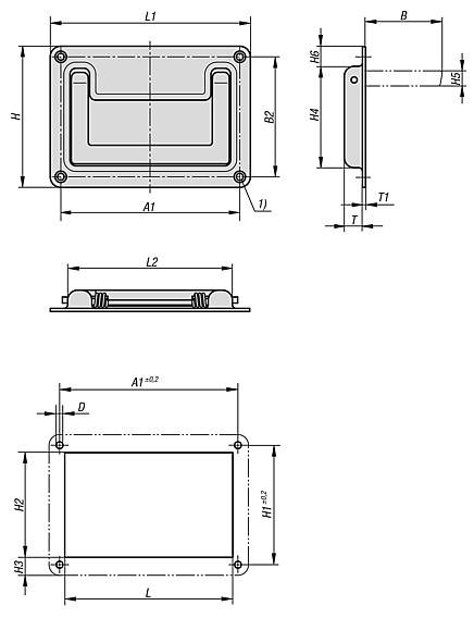 Recessed handles, stainless steel, fold-down