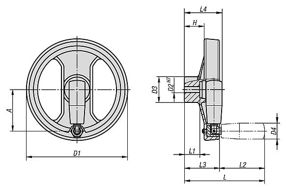 Handwheels 2-spokeplastic, with folding grip