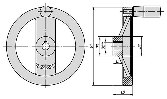 2-spoke handwheels, powder coated aluminium
