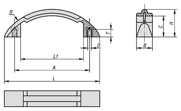 Pull handles arched, plastic 