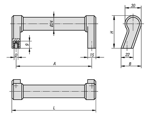 Pull handles, plastic, oblique