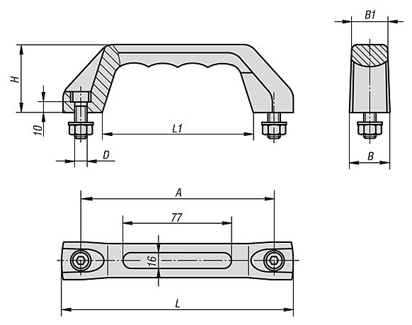 Pull handles, plastic, slanted both sides, with soft inner face