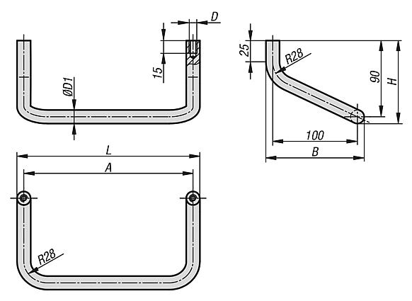 Pull handles, round aluminium, angled