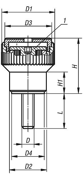 Bouton moleté de serrage à couple constant avec filetage 