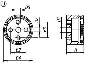 Ratchet elements, Form D with internal toothing