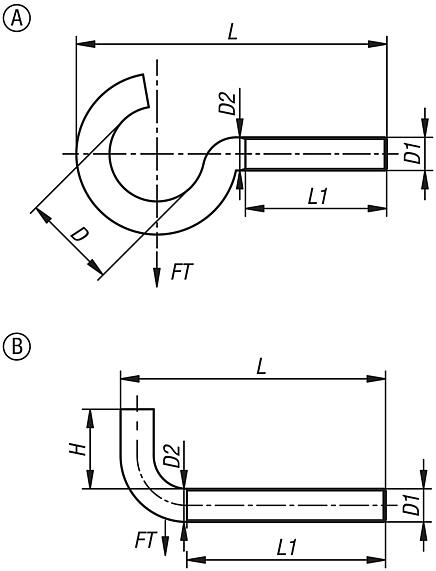 Крюки с резьбой, тип 11E и 4E, сталь