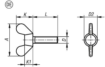 Viti ad alette, forma DE, forma tedesca simile a DIN 316